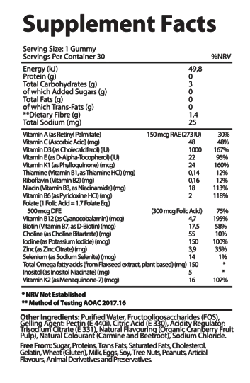 Vita-Aid™ Purna Mama Bear Prenatal Sugar Free Cranberry flavour Gummies 30s