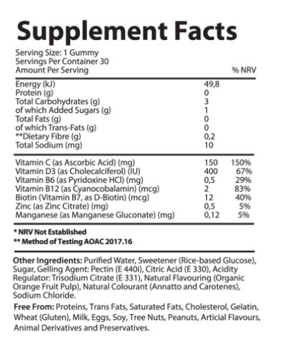 Vita-Aid™ Purna Bright as Day Vitamin C, D3 & Zinc Gummies 30s - 2 PACK