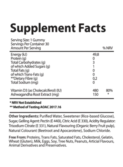 Vita-Aid™ Purna Excalibur Ashwagandha Berry flavour Gummies 30s