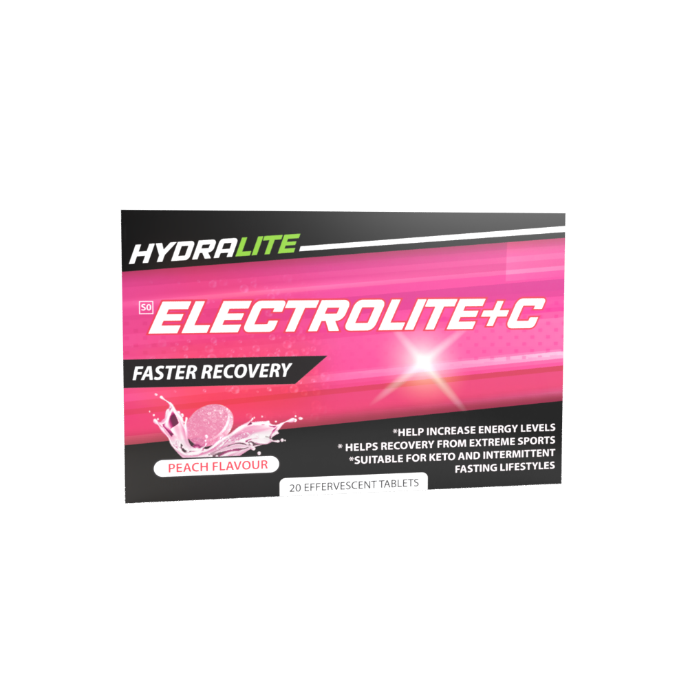 Hydralite Electrolite + C Orange or Peach Effervescent Tablets 20s -2 PACK