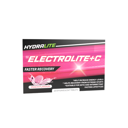Hydralite Electrolite + C Orange or Peach Effervescent Tablets 20s -2 PACK