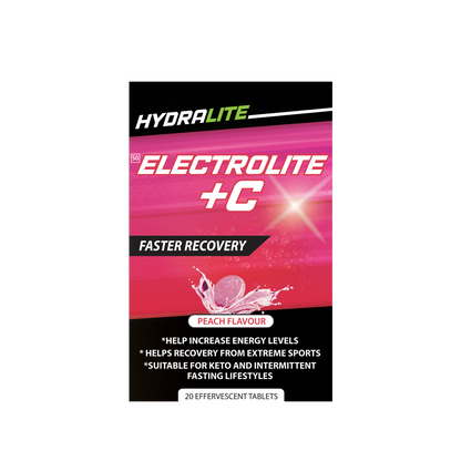 Hydralite Electrolite + C Orange or Peach Effervescent Tablets 20s -2 PACK