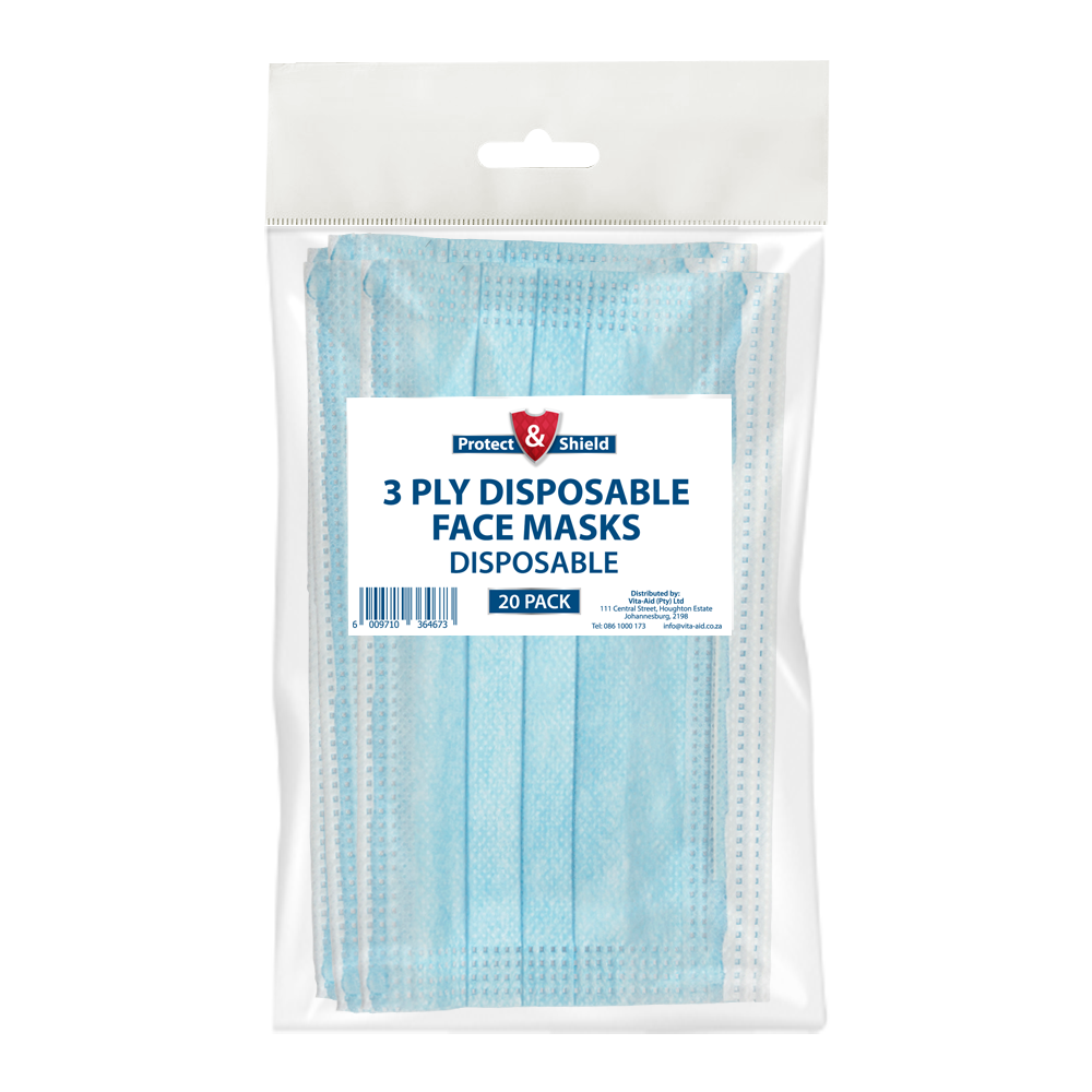 Protect & Shield 3 Ply Disposable Face Masks (20s)