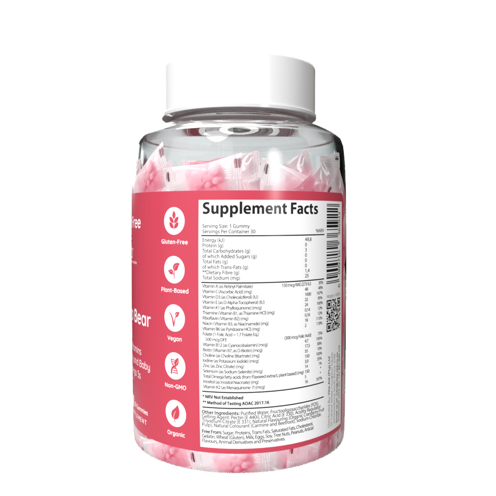 Vita-Aid™ Purna Mama Bear Prenatal Sugar Free Cranberry flavour Gummies 30s